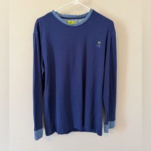 Psycho Bunny Men’s Long Sleeve Waffle Knit Shirt Blue Size Large